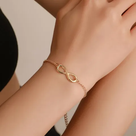 Fashion Women Copper Infinity Symbol Bracelet With Zirconia Rhinestone Adjustable Box Chain Jewelry For Daily Party