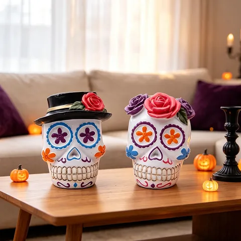 Messicano Giorno dei Morti Teschio di Zucchero Ornamenti in Resina Halloween Decorazione Domestica Teschio Dipinto Statua Regali