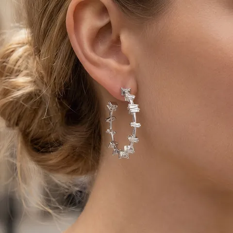 European C-Shaped Hoop Earrings Copper Zirconia Rhodium Plated Twisted Textured Cross Pave Sparkling Jewelry For Women Daily