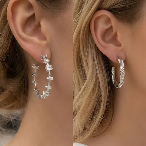 European C-Shaped Hoop Earrings Copper Zirconia Rhodium Plated Twisted Textured Cross Pave Sparkling Jewelry For Women Daily