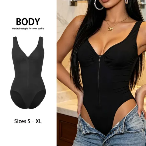 Nahtlose Bodysuit Shapewear für Damen Bauchkontrolle Push Up Unterwäsche Reißverschluss Vorne Hochelastische Schlankmachende Einteilige Unterwäsche