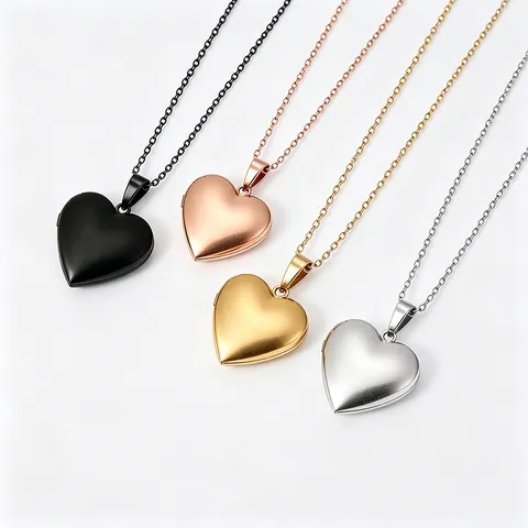 Collier Médaillon Coeur Miroir en Acier Inoxydable pour Hommes Femmes Pendentif Cadre Photo Poli Simple Mode Bijoux Souvenir