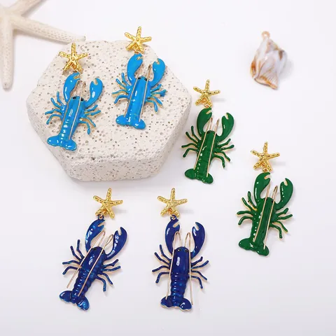 Einzigartige Rote Hummer Seestern Ohrhänger Vergoldet Legierung Emaille Marine Stil Strand Schmuck Für Damen Urlaub Geschenk