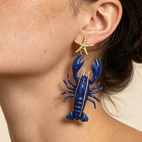 Einzigartige Rote Hummer Seestern Ohrhänger Vergoldet Legierung Emaille Marine Stil Strand Schmuck Für Damen Urlaub Geschenk