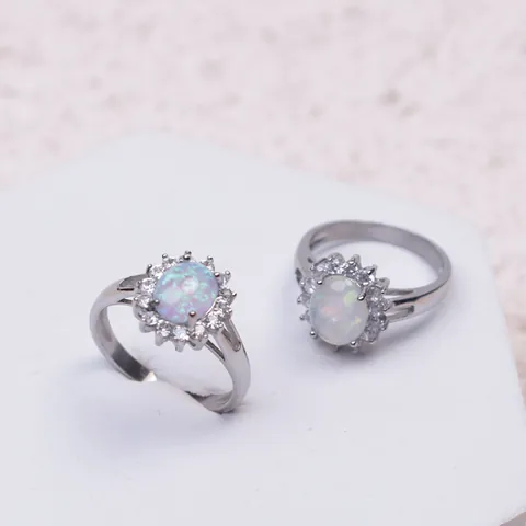 Titanium Steel Sun Flower Halo Ring With Oval Artificial Opal And Rhinestone Fashion Simple Minimalist Jewelry For Women Gift