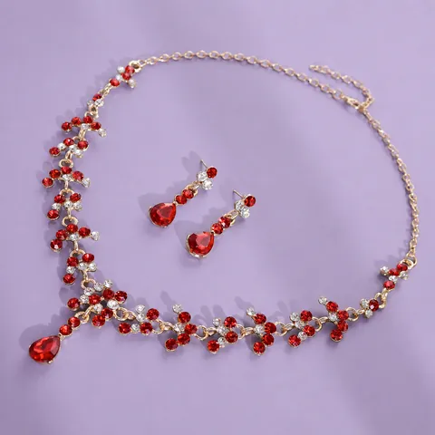 Vintage Luxury Alloy Rhinestone Waterdrop Necklace And Earrings Jewelry Set For Women Wedding Bridal Banquet Party Accessories