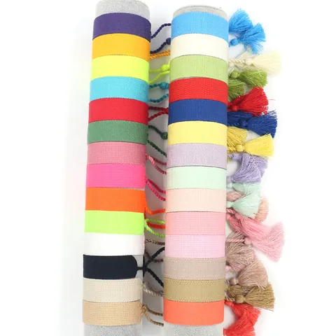 Bohemian Solid Color Braided Tassel Friendship Bracelet For Women Men DIY Embroidery Blank Polyester Fabric Wristband Adjustable Ethnic Jewelry
