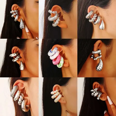 Collezione Orecchini in Rame Acrilico Resina Minimalista per Donna Stile Europeo Strass Perla Artificiale Ear Cuffs Lucidi Gioielli