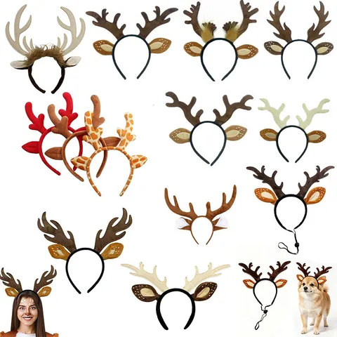 Christmas Reindeer Antlers Headband Plush Ears Tulle Skirt For Holiday Party Cosplay Accessories Adults Kids
