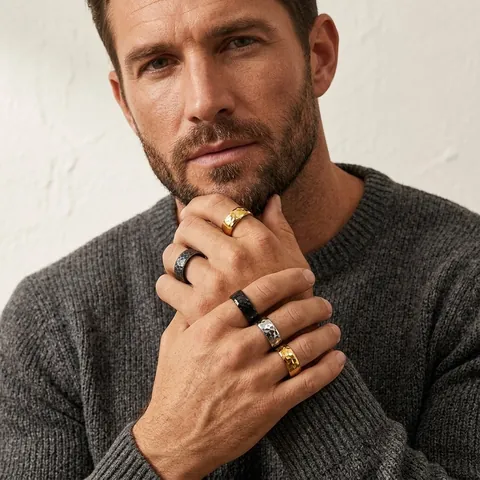 Herren Edelstahl Gehämmerte Textur Ring Wabenmuster Punk Retro Industrielook Finger Schmuck Für Den Alltag
