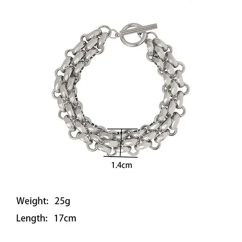 Exaggerated Titanium Steel Thick Chain Necklace Bracelet Jewelry Set For Women European Fashion Gold Silver Toggle Clasp Accessory