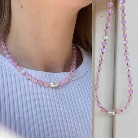 Kleurrijke Natuursteen Kralen Ketting Voor Dames 18K Vergulde Roestvrijstalen Sluiting Kunstparel Schelp Handgemaakte Sieraden