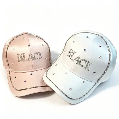 Dames Mode Strass Honkbalpet Gemerceriseerd Katoen Black Letter Zonneklep Bling Verstelbare Outdoor Streetwear Pet