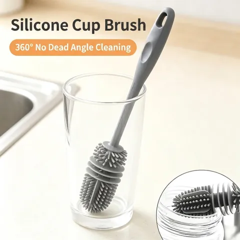 Long Handle Silicone Cup Brush 360 Degree Rotating Bottle Cleaning Brush Multi-functional Soft Bristle Scrubber For Home Kitchen