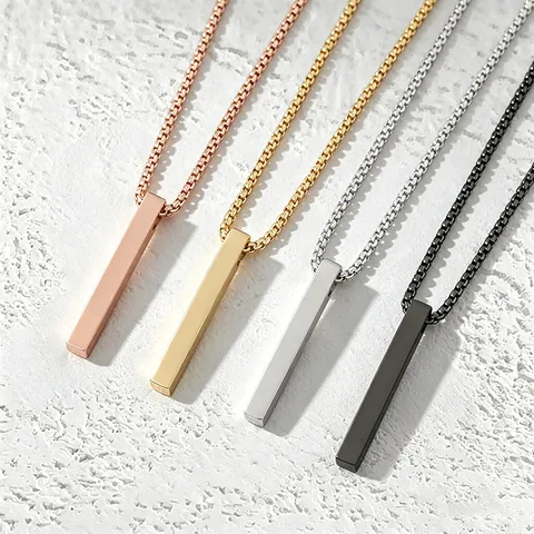 Minimalist Stainless Steel Bar Pendant Necklace For Men Women Geometric Polished Metal Cylinder Jewelry Accessory Daily Gift