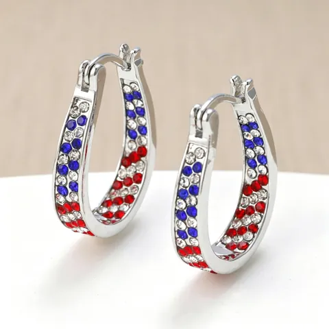 Western Style Red White Blue Rhinestone Hoop Earrings Patriotic Independence Day Jewelry Stainless Steel Post Copper Stud Earrings