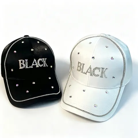 Dames Mode Strass Honkbalpet Gemerceriseerd Katoen Black Letter Zonneklep Bling Verstelbare Outdoor Streetwear Pet