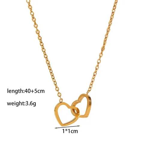 Bracelet et Collier en Acier au Titane avec Double Cœur pour Femme Bijoux Minimalistes Cœurs Entrelacés Cadeau Quotidien
