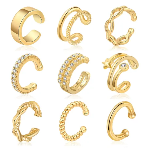 Mode Messing Echt Vergoldet Ohrklemmen Kollektion Zirkonia Stern Zopfmuster Kette Ohne Piercing Knorpel Ohrringe Für Damen