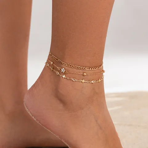 Bohemian Multi Layer Anklets For Women Alloy Copper Iron Chain Shell Starfish Turtle Imitation Artificial Pearl Bowknot Foot Jewelry