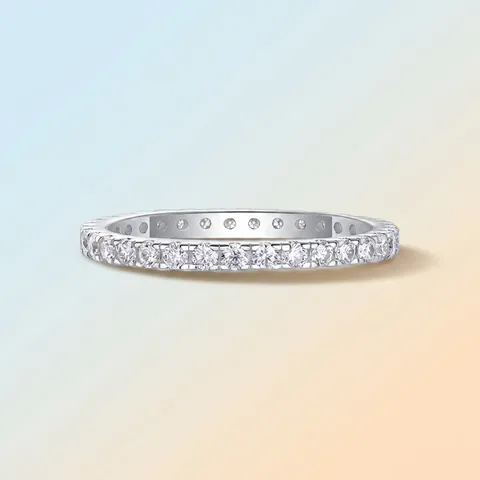 Anello Eternity In Moissanite Argento Sterling 925 Pavé Completo Colore D Taglio 3EX Gioielli Da Sposa Eleganti Per Donna