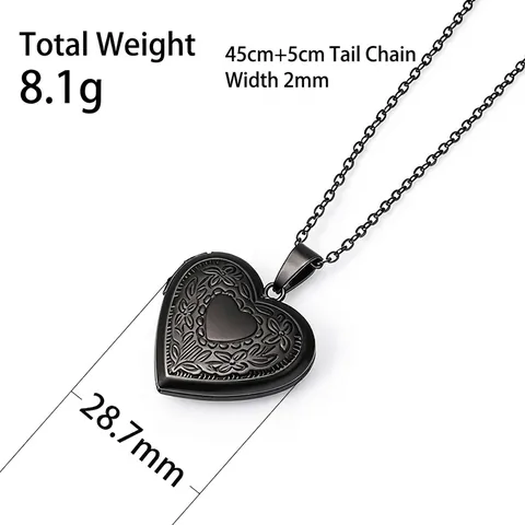 Stainless Steel Heart Locket Necklace For Photo Floral Engraved Vintage Pendant Necklace For Men Women Minimalist Fashion Jewelry