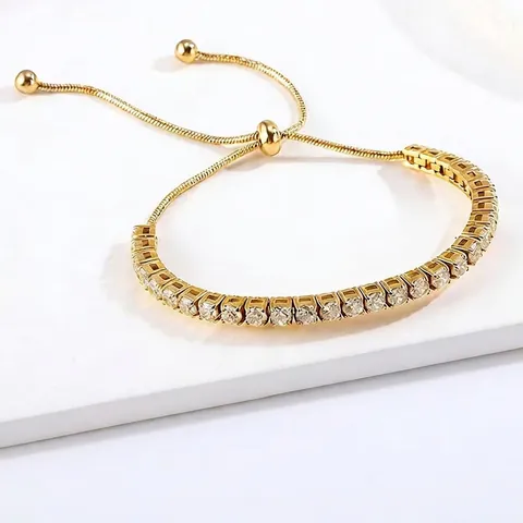 Tennis Bracelet Adjustable Stainless Steel Round Colored Zircon Micro Pave Slider Chain Jewelry For Women