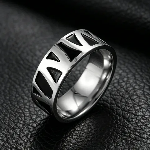 Vintage Stainless Steel Band Ring For Men Women Minimalist Geometric Triangle Pattern Industrial Titanium Steel Jewelry