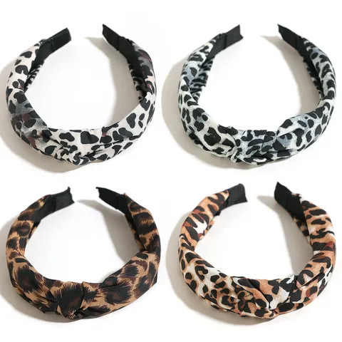 Leopard Print Headband Vintage Twisted Top Knot Polyester Fabric Wide Hair Accessory For Women Fashion