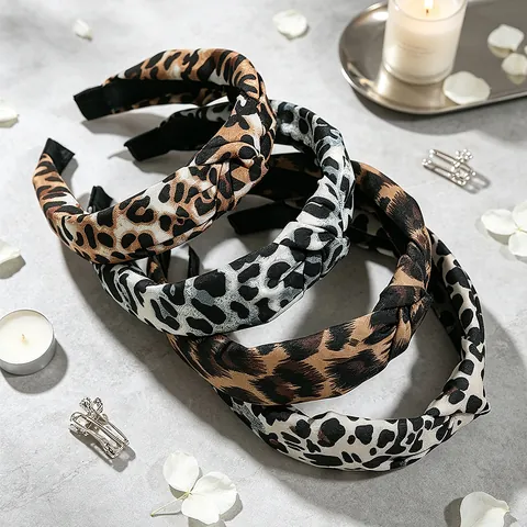 Leopard Print Headband Vintage Twisted Top Knot Polyester Fabric Wide Hair Accessory For Women Fashion