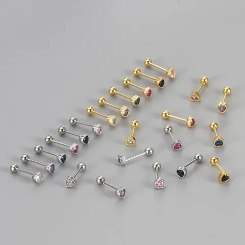 Fashion Heart Shape Rhinestone Stud Earrings For Women Copper Electroplated Screw Back Ear Piercing With 925 Silver Post