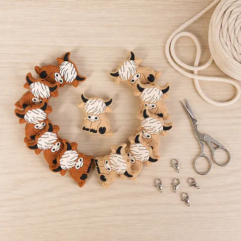 Cartoon Hooglander Koe Siliconen Kralen Voor Baby Bijtketting DIY Speenkoord Accessoires Dierlijke Vorm Bijtringen