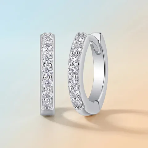 Mode 925 Sterlingsilber Moissanit Creolen Für Damen Luxus Reihenbohrer Runde Ohrmanschette Mit GRA Zertifikat Schmuck Geschenk