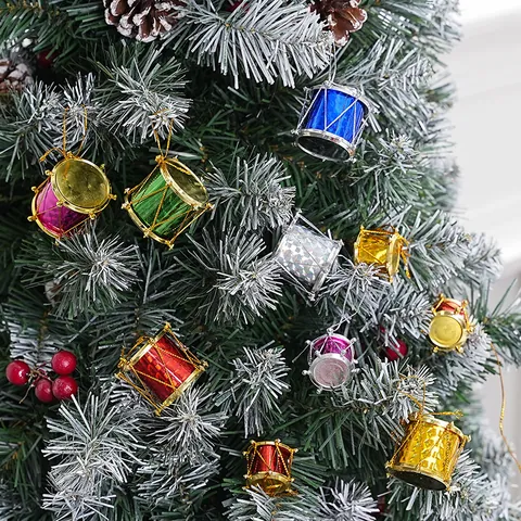 Weihnachts Mini Trommel Anhänger Metallic Laser Kunststoff Bunt Baum Dekoration Festliche Party Artikel