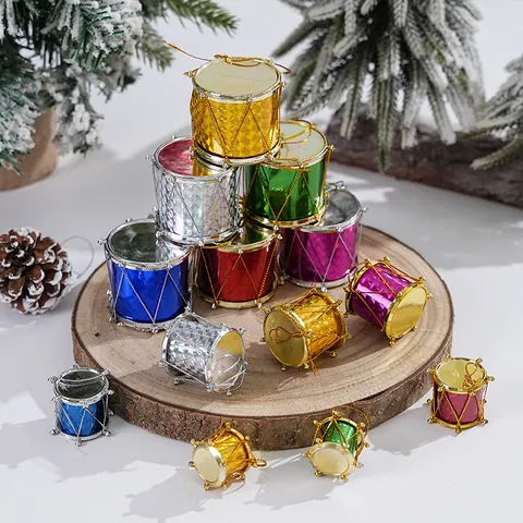 Weihnachts Mini Trommel Anhänger Metallic Laser Kunststoff Bunt Baum Dekoration Festliche Party Artikel