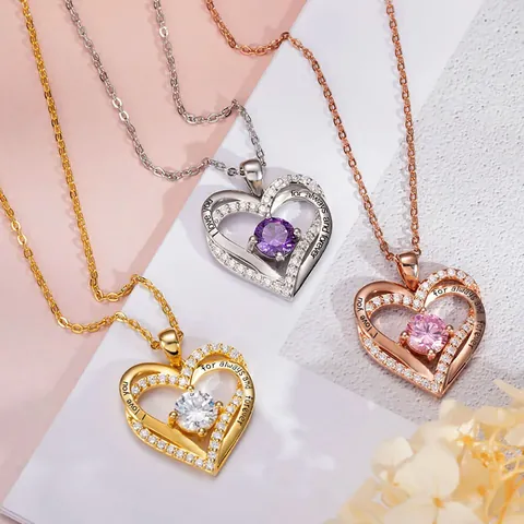 Copper Heart Pendant Necklace Rhinestone Inlaid Double Heart Jewelry Set For Women Valentine Mother Day Gift Necklace Earring