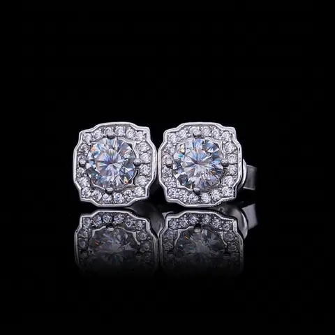 925 Sterling Silver Moissanite Stud Earrings For Women Luxurious Round Halo Moissanite Earrings With GRA Certificate Gift Box Jewelry