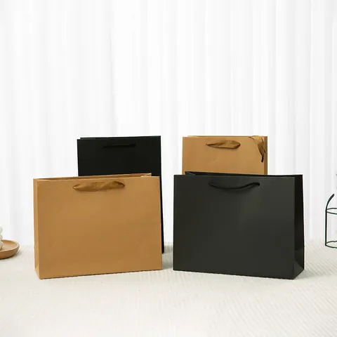 Bolsa de Regalo de Papel Kraft de Cartulina Blanca Moderna Minimalista Color Sólido Bolso de Mano Portátil para Ropa Compras Embalaje Recuerdos de Fiesta Bolsa de Almacenamiento
