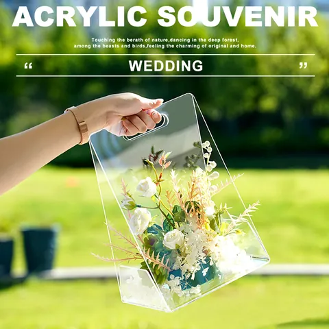 Acrylic Triangular Handle Flower Box Clear Transparent Portable Gift Packaging For Wedding Valentine Day Birthday Souvenir