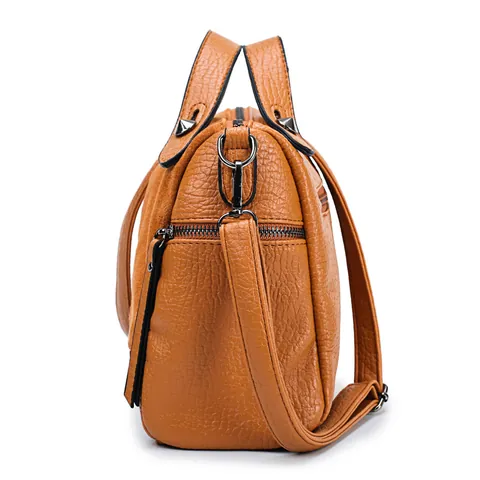 Women Fashion Studded Motorcycle Handbag PU Leather Patchwork Large Capacity Shoulder Bag Rivet Decor Crossbody Bag For Travel