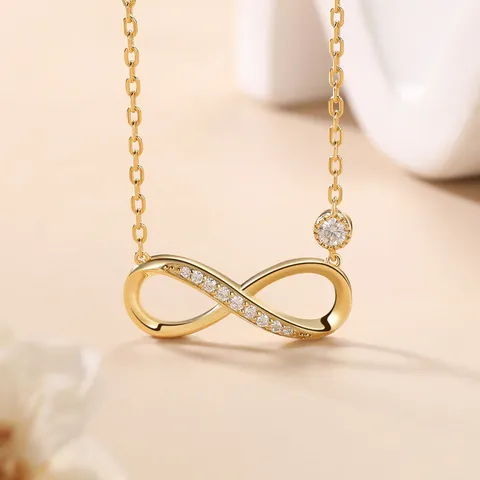 925 Sterling Silver Moissanite Infinity Pendant Necklace 18K Gold Plated Heart Cross Clavicle Chain Jewelry For Women