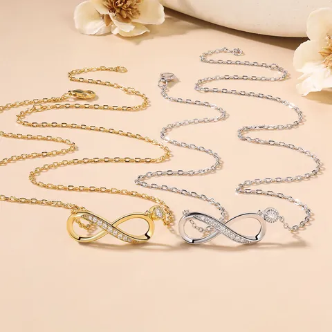 925 Sterling Silver Moissanite Infinity Pendant Necklace 18K Gold Plated Heart Cross Clavicle Chain Jewelry For Women
