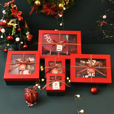 Kerstvenster Geschenkdoos Met Lintstrik Voor Snoep Appel Verpakking Feestelijke Harde Kartonnen Geschenkdoos
