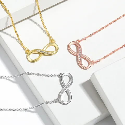 S925 Sterling Silver Infinity Symbol Necklace For Women Rhinestone Inlaid Lucky Eight Clavicle Chain Fashion Jewelry