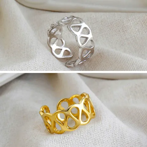 Bague Ouverte à Large Bande Géométrique Ajourée Minimaliste Style Coréen INS Pour Femmes Bijoux Bague Ajustable en Cuivre Électroplaqué