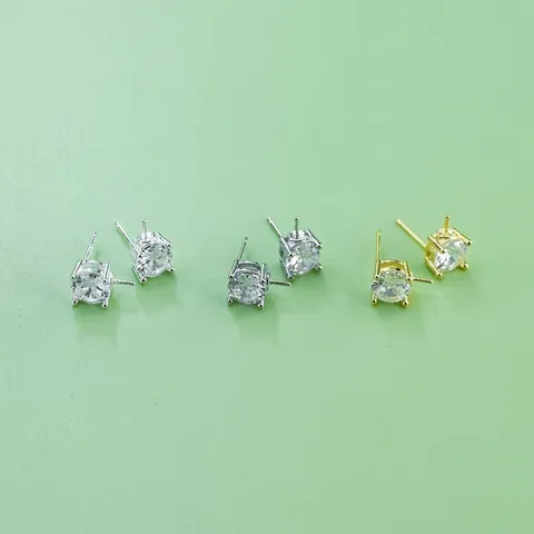 925 Sterling Silver Zirconia DIY Jewelry Findings Princess Style Earring Setting Pendant Base Box Chain Accessory