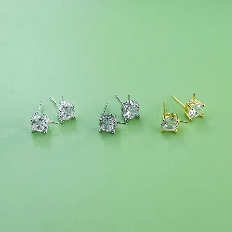 925 Sterling Silver Zirconia DIY Jewelry Findings Princess Style Earring Setting Pendant Base Box Chain Accessory