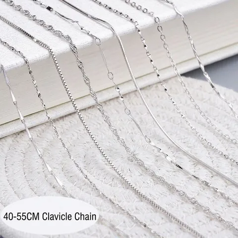 925 Sterling Silver Bare Chain Necklace For Women Snake Box Water Wave O-Chain Clavicle Fine Plain Link Chain Jewelry