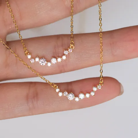 S925 Sterling Silver Gold Plated Smile Necklace For Women Minimalist Fashion Rhinestone Inlaid Clavicle Chain Pendant Jewelry
