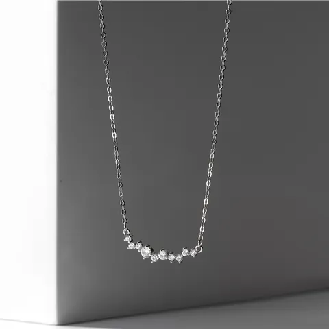 S925 Sterling Silver Gold Plated Smile Necklace For Women Minimalist Fashion Rhinestone Inlaid Clavicle Chain Pendant Jewelry